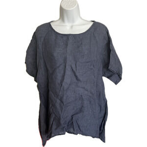 Adrift Orion Top Navy blue chambray short sleeve relaxed fit XL NWT